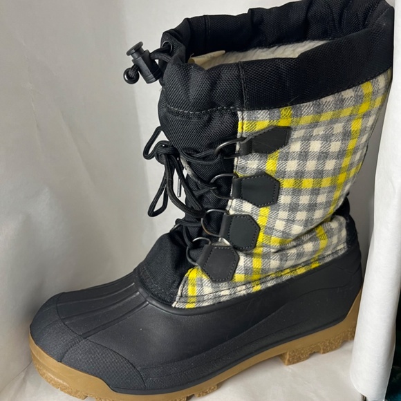 J Crew Womens Snow Boots Black Yellow Gray Plaid Shearling Lining Classic Size 9 - Picture 6 of 11
